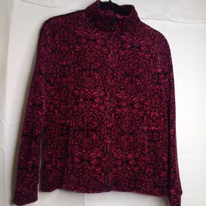 Kim Rogers Jacket Women S Full Zip Velvet Pattern Pink Black